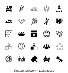 Teamwork icon. collection of 25 teamwork filled and outline icons such as group, table, gear, puzzle, meeting, rowing, user group. editable teamwork icons for web and mobile.