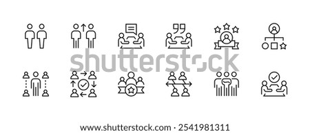 Teamwork icon collection. Community, networking, teamwork, business group, customer, employee, workgroup and more. Editable stroke. Pixel Perfect. Grid base 32px.