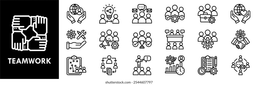 Conjunto de colecciones de iconos de trabajo en equipo. Conteniendo trabajo en equipo de diseño, equipo, negocio, Asistencia, sociedad, reunión, colaboración