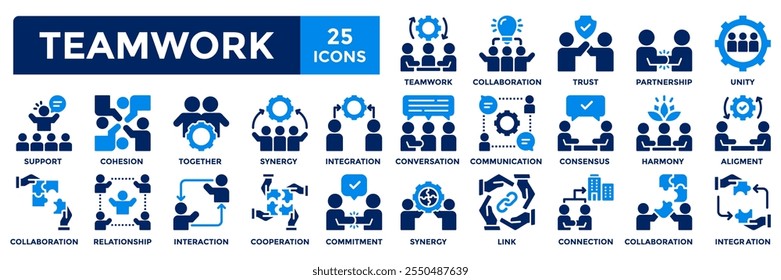 Teamwork icon collection set. Containing collaboration,trust,partnership,together,cooperation,support icon. Simple flat vector illustration.