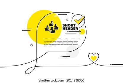 Icono de trabajo en equipo. Burbuja de chat de marca de línea continua. Signo de oficina remota. Símbolo de empleados de equipo. Icono de trabajo en equipo en comentario de chat. Habla con un cartel cardíaco. Vector