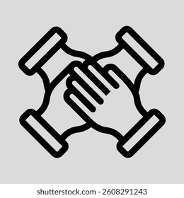 Teamwork icon. Cooperation hands icon set. Collaboration symbol. Business co-worker sign. Icons of brotherhood, relation, connection, partnership. Vector isolated illustration in line style design