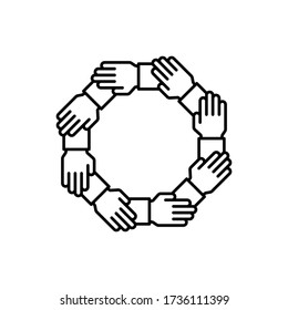 Teamwork icon. Cooperation and partnership, collaboration symbol. Hands support logo. Outline design editable stroke. For yuor design. Stock - Vector illustration