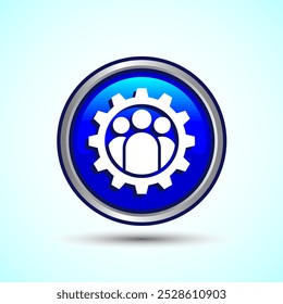 Teamwork Icon Design Illustration, Cooperation Icon For Apps and Websites, Blue Color Round Button Design