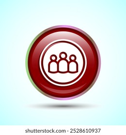 Teamwork Icon Design Illustration, Cooperation Icon For Apps and Websites, Red Color Round Button Design