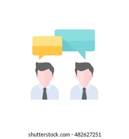 Teamwork icon in flat color style. Business communication discussion idea