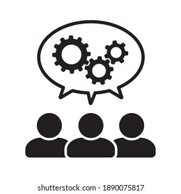 Teamwork Symbol, Gruppe von Menschen, interlaced, Freunde, Teamwork, Partner, Zahnräder Symbole mit Menschen, Dialog, Geschäftsblase. Vektorgrafik.