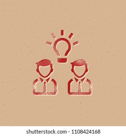 Teamwork icon in halftone style. Grunge background vector illustration.
