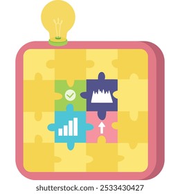 Teamwork icon idea light bulb and jigsaw puzzle
