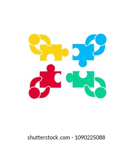 Teamwork People Puzzle Pieces Vector Graphic Stock Vector (Royalty Free ...