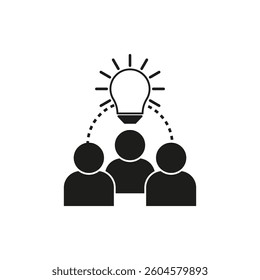 Teamwork icon. Light bulb symbol. Collaboration concept graphic. Black silhouette shapes.