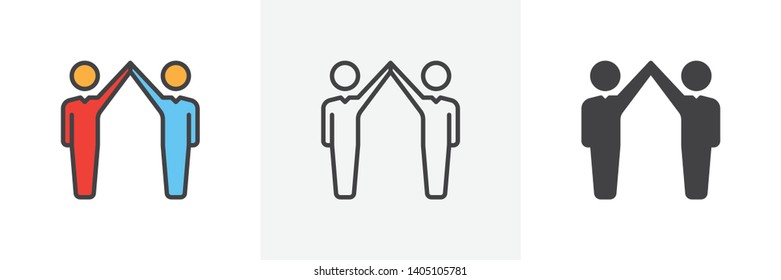 Teamwork icon. Line, glyph and filled outline colorful version, High five outline and filled vector sign. Symbol, logo illustration. Different style icons set. Vector graphics