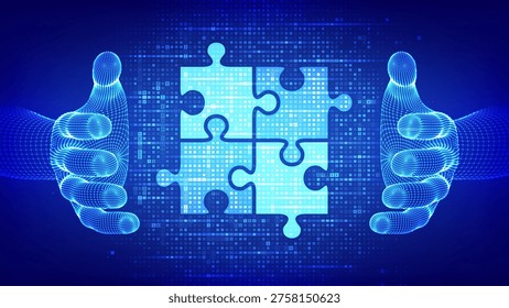 Teamwork icon made with currency symbols in hands. Business Partnership. Puzzle Team elements. Global financial cooperation. Dollar, euro, yen and pound icons. Background with currency signs. Vector.