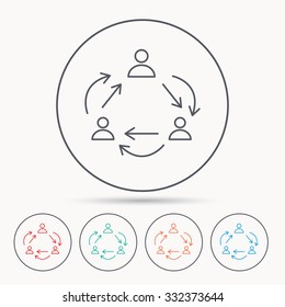 Teamwork icon. Office working process sign. Communication employees symbol. Linear circle icons.