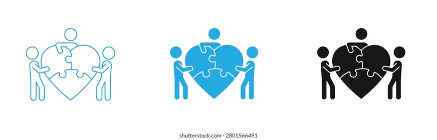 Teamwork icon and partnership puzzle pieces forming a heart vector illustration .