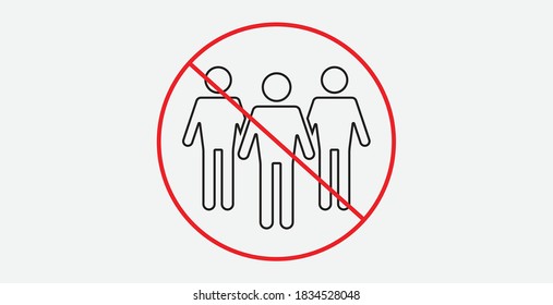 The teamwork icon. People vector icon. Illustration of crowd of people. No crowd vector icon. The prohibition sign. No people sign. No or Stop. Group icon.