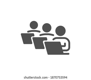 Teamwork icon. Remote office sign. Team employees symbol. Quality design element. Flat style teamwork icon. Editable stroke. Vector