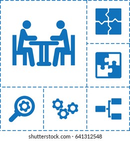 Teamwork icon. set of 6 teamwork filled icons such as puzzle, meeting, structure