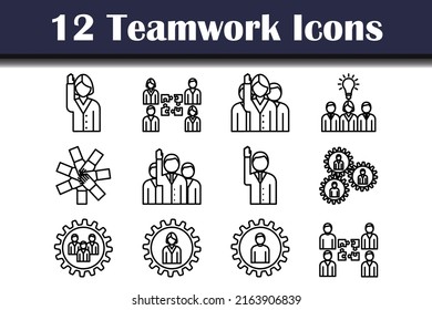 Teamwork Icon Set. Bold outline design with editable stroke width. Vector Illustration.