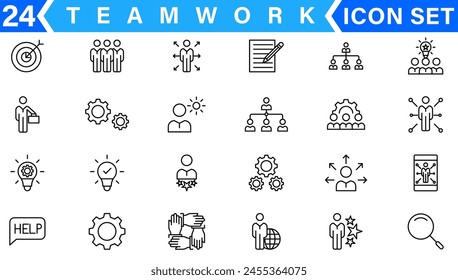 Teamwork icon set. Business team working together symbol. Co-worker, cooperation and collaboration icons. Solid icons vector collection