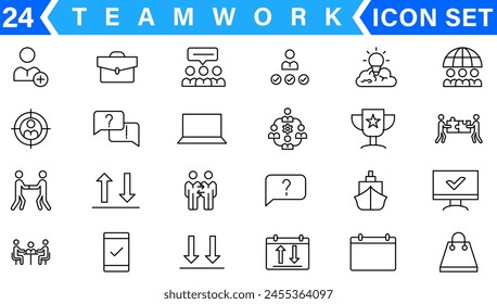 Teamwork-Symbolsatz. Geschäftsteam zusammenarbeiten Symbol. Icons für Kollegen, Zusammenarbeit und Zusammenarbeit. Kollektion der Vektorgrafik von Solid-Symbolen