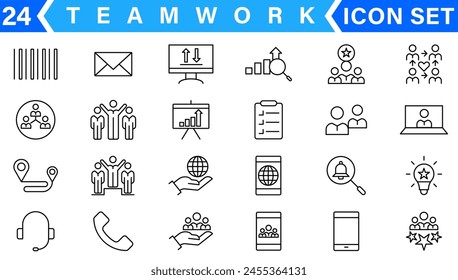 Teamwork-Symbolsatz. Geschäftsteam zusammenarbeiten Symbol. Icons für Kollegen, Zusammenarbeit und Zusammenarbeit. Kollektion der Vektorgrafik von Solid-Symbolen