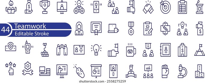 Teamwork icon set. Business team working together symbol. Co-worker, cooperation and collaboration icons