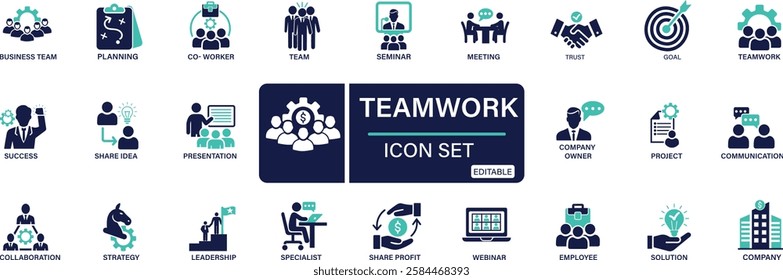 Teamwork icon set. Business team working together symbol. Co-worker, You can easily change the color 