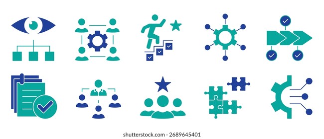 Teamwork icon set. Business team building, Work group and cooperation and collaboration icons minimal thin line web icon set. Outline icons collection. Vector illustration