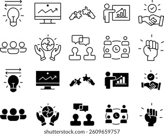 Teamwork Icon Set – Collaboration and Office Team Concepts