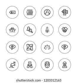 Teamwork icon set. collection of 16 outline teamwork icons with arroba, coach, deal, friend, friends, jumpshare, people, table, teamwork, startup, shake icons.