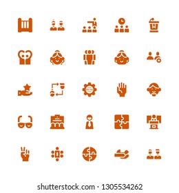 teamwork icon set. Collection of 25 filled teamwork icons included Friends, Hands, Puzzle, Meeting, Hand, Conference, Businessman, Team, Vision, Avatar, Management, Friendship