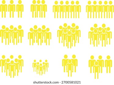 Ícone de trabalho em equipe definido. Conjunto de ícones de mãos de cooperação. Símbolo de colaboração. amarelo