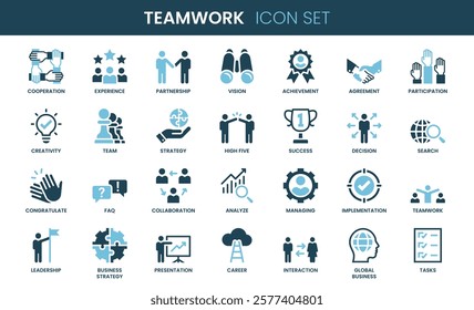 Teamwork icon set. Duotone and glyph style.