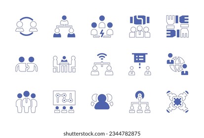 Teamwork icon set. Duotone style line stroke and bold. Vector illustration. Containing teamwork, user, intermediary, meeting, team, presentation, leader, planning, group.