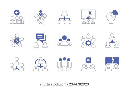 Teamwork icon set. Duotone style line stroke and bold. Vector illustration. Containing medical, team, mediator, teamwork, goal, problem, solving, meeting, discussion, work, third, party.