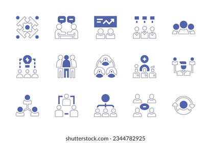 Teamwork icon set. Duotone style line stroke and bold. Vector illustration. Containing business, interview, training, roles, teamwork, idea, people, team, medical, network, organization, communication