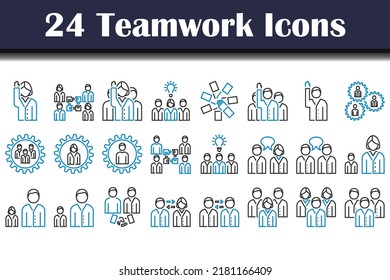 Teamwork Icon Set. Editable Bold Outline With Color Fill Design. Vector Illustration.