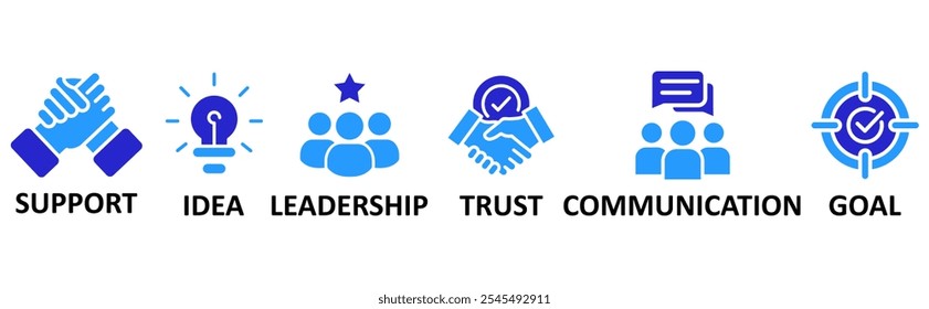 Teamwork icon set illustration concept with icon of support,idea,leadership,trust,communication,goal