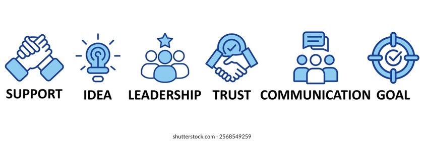 Teamwork icon set illustration concept with icon of support,idea,leadership,trust,communication,goal