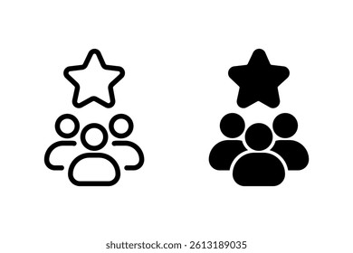 Teamwork icon set. leadership, and achievement. Features a group of people under a star, symbolizing success and collaboration