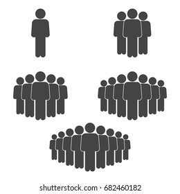 Teamwork icon set, man silhouette, isolated on white