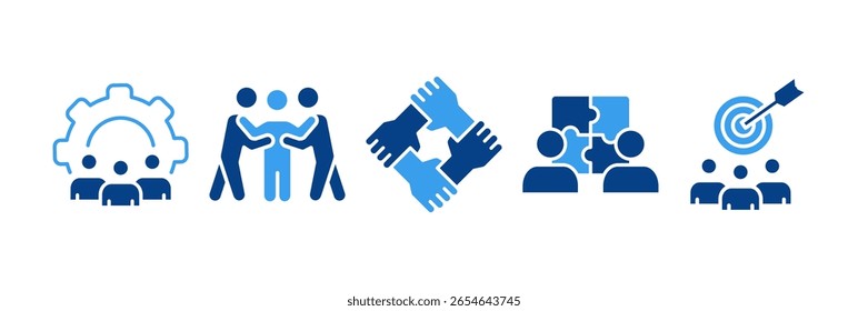 Teamwork Icon Set Multiple Style Collection, Containing design Teamwork, Team Huddle, United Hands, Collaboration, Team Goals