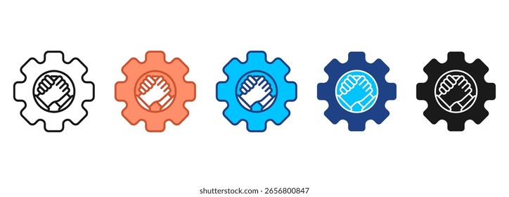 Conjunto de iconos de trabajo en equipo Colección de estilos múltiples