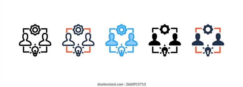 Conjunto de iconos de trabajo en equipo colección de estilos múltiples