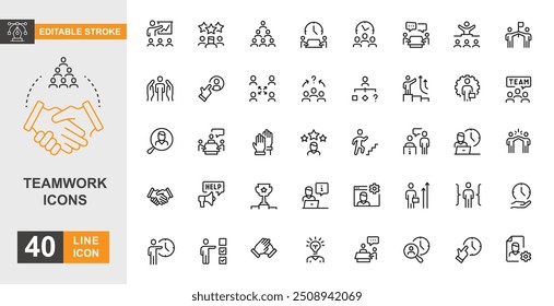 Teamwork icon set. Partnership, support, team and more line icon.