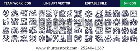 Teamwork icon set. Simple line art Teamwork icons pack and Editable Stroke. Vector illustration
