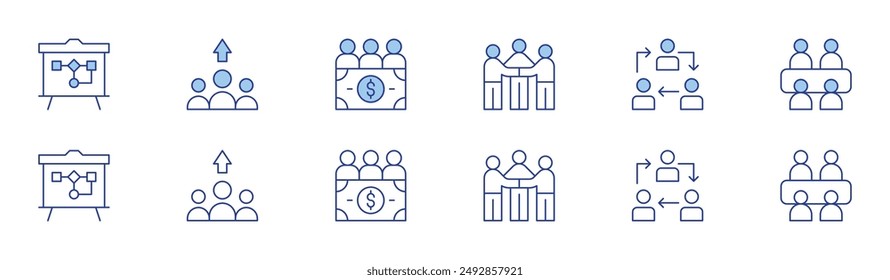 Teamwork icon set in two styles, Duotone and Thin Line style. Editable stroke. profit, meeting, mediator, strategy, team, teamwork.