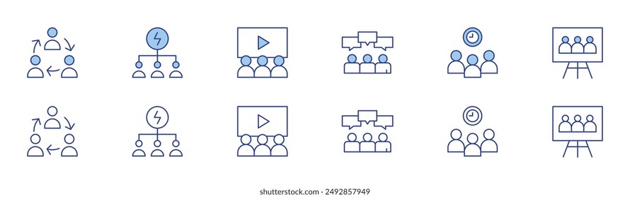 Teamwork icon set in two styles, Duotone and Thin Line style. Editable stroke. teamwork, opinion, command, video.