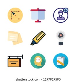 teamwork icon set. vector set about idea, note, white board and select icons set.
